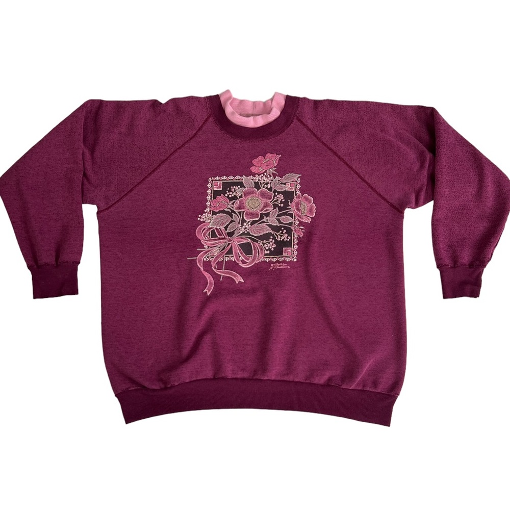 Vintage Magenta Flower Bouquet Crew Sweater • Size Medium-Large 🎀💐